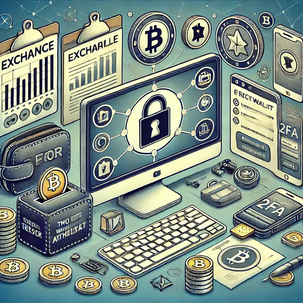 A detailed illustration depicting the safe buying and selling of cryptocurrency through a secure platform