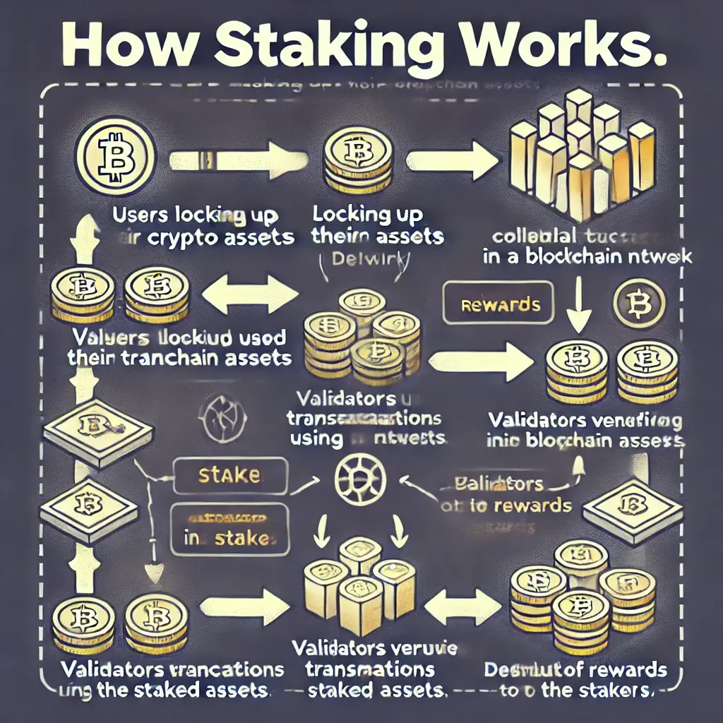 Diagram explaining how staking works in DeFi