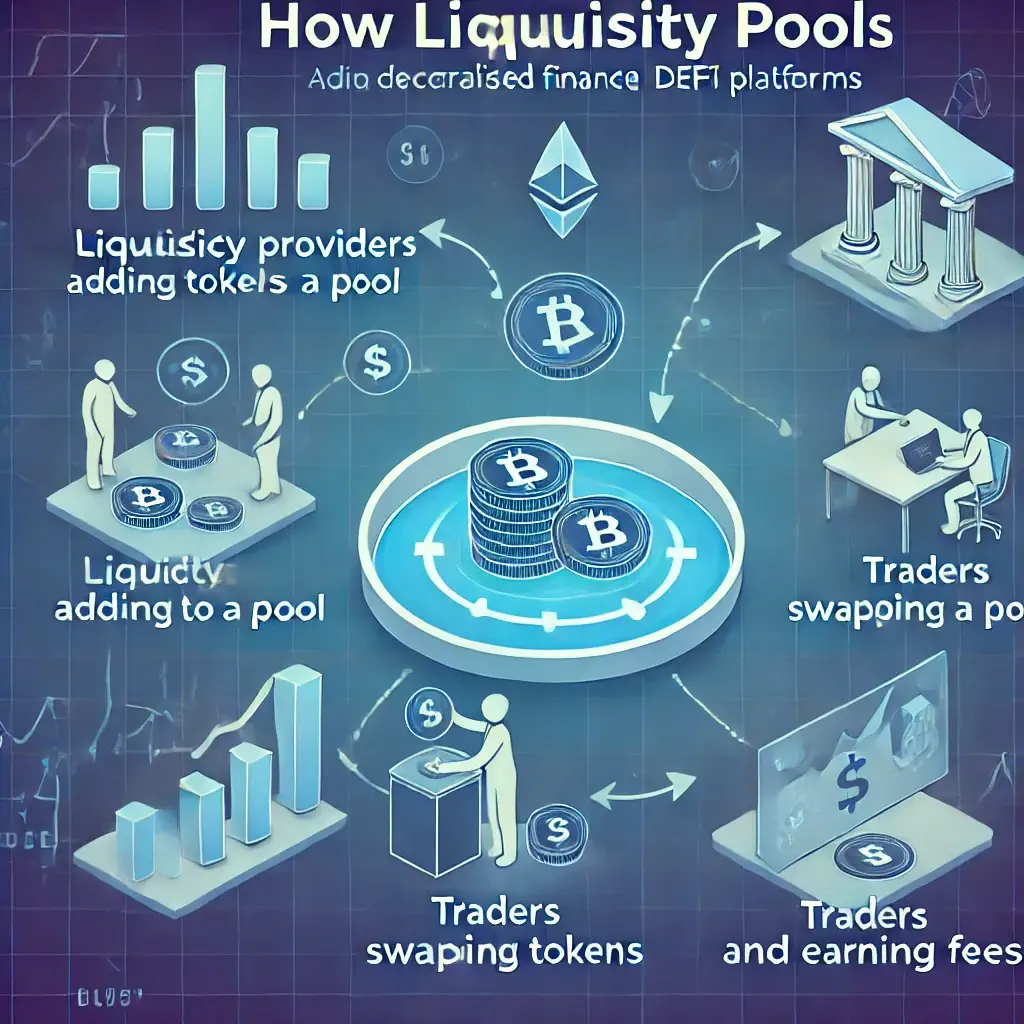 Diagram showing how liquidity pools function in DeFi