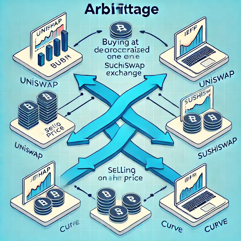 Diagram explaining how arbitrage works across multiple DeFi platforms