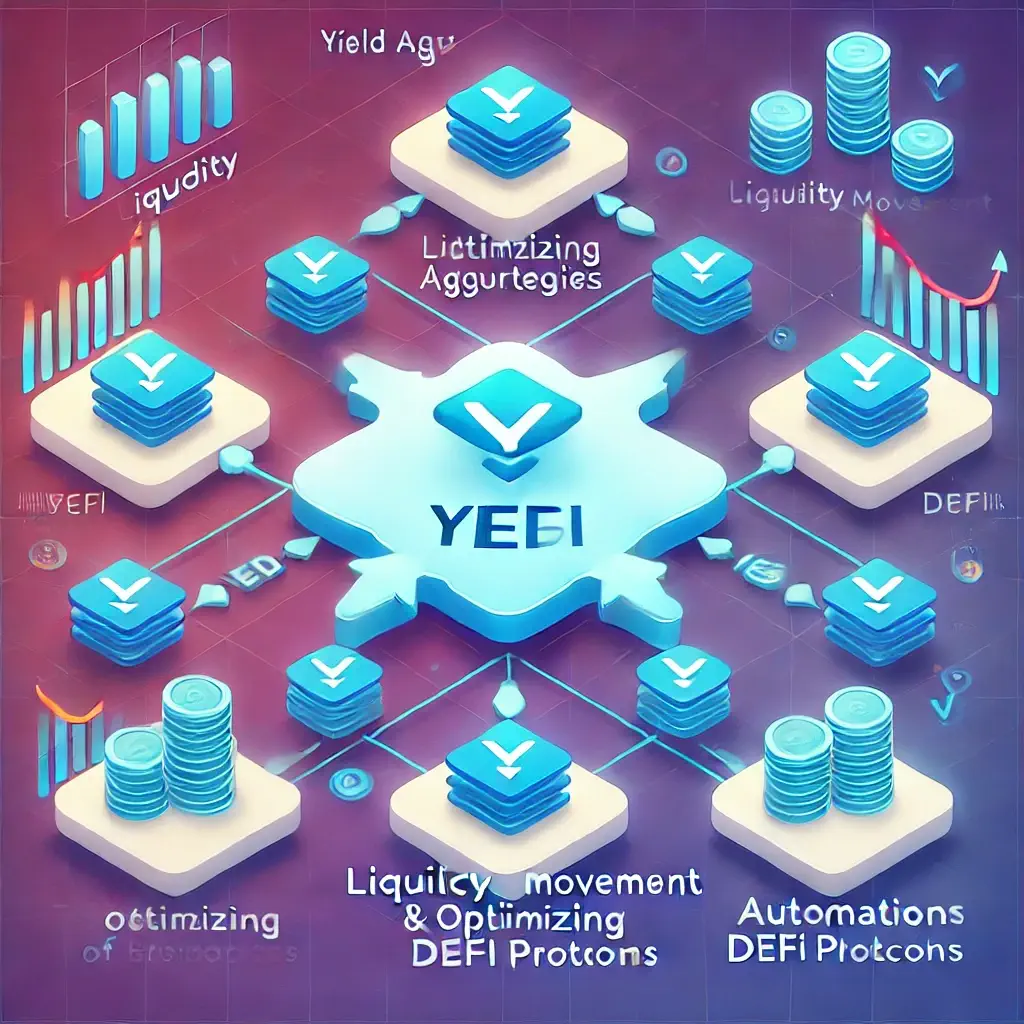 Diagram explaining how yield aggregators work across multiple DeFi platforms.