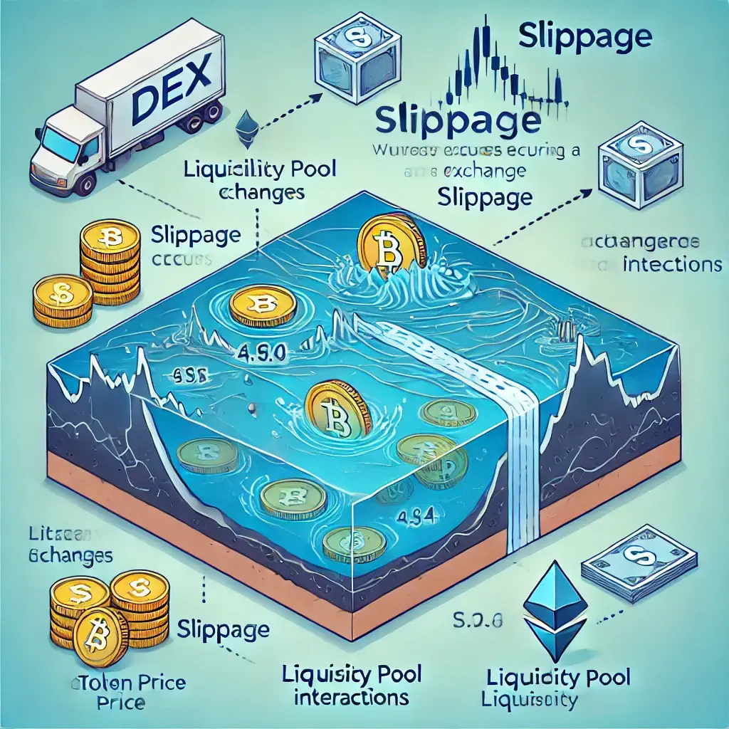 Diagram explaining how slippage occurs during a trade on decentralized exchanges (DEXs)