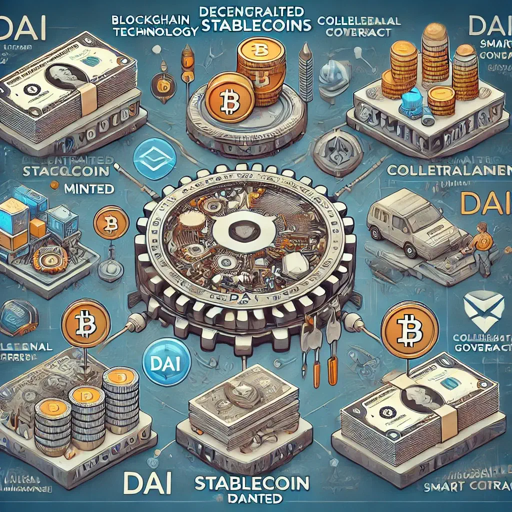 Diagram showing how decentralized stablecoins like DAI are minted and maintained.