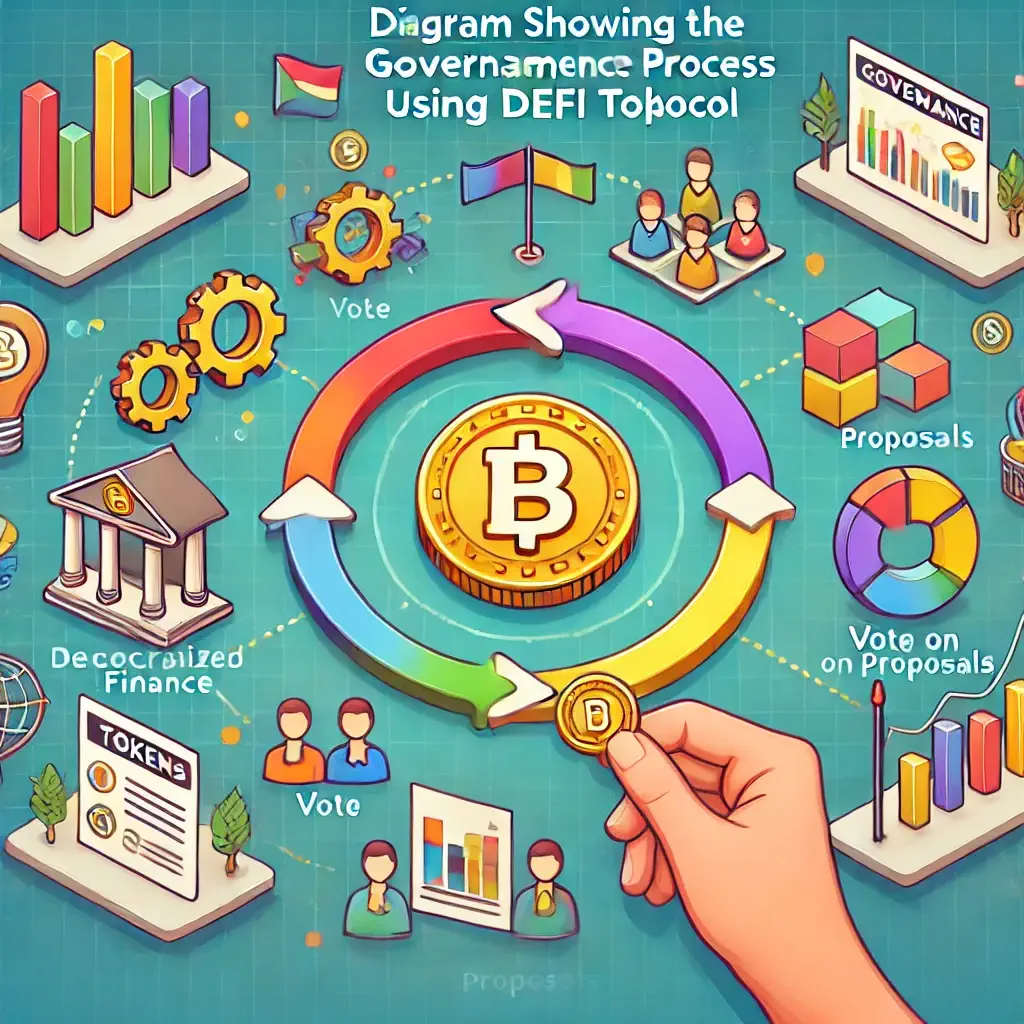 Diagram showing the governance process using DeFi tokens