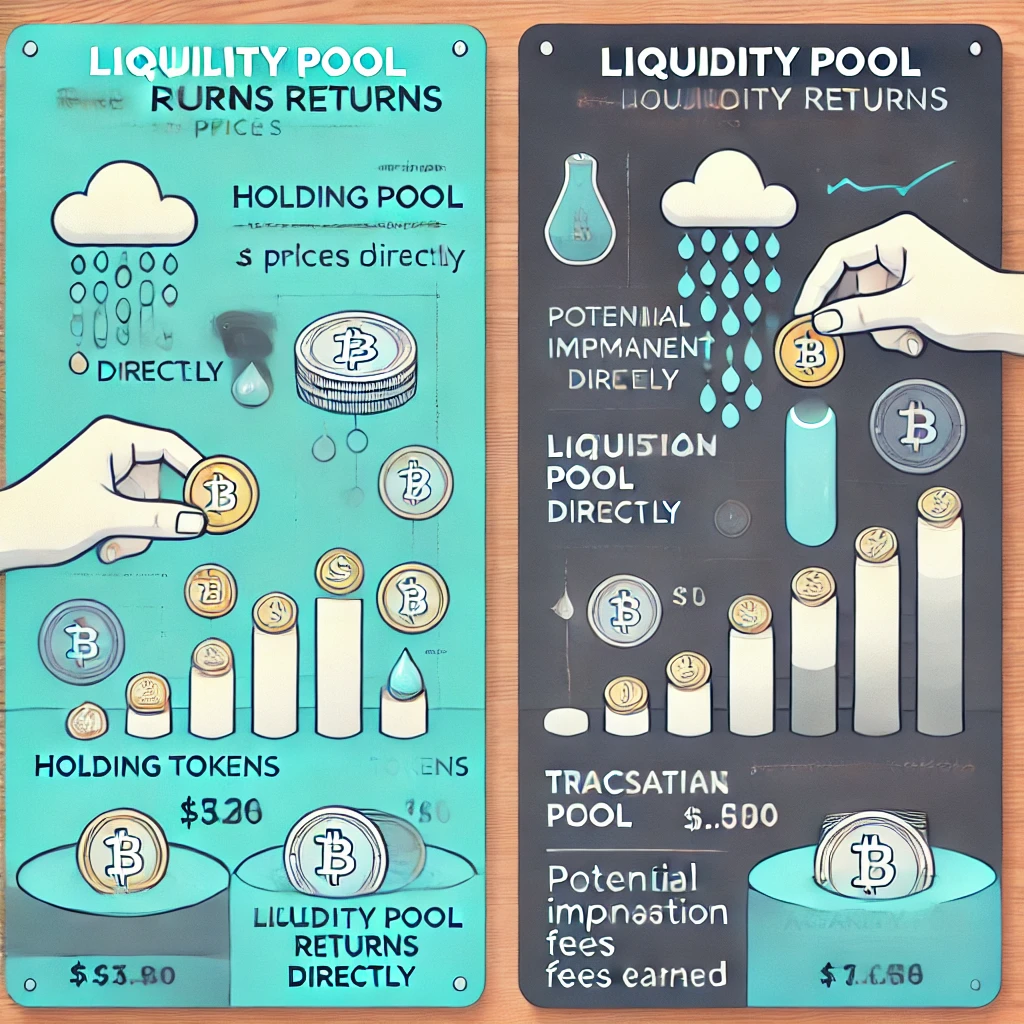 Comparison of liquidity pool returns versus holding tokens