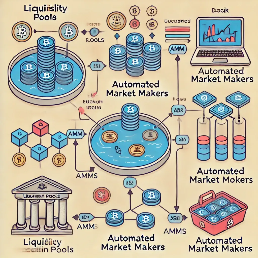 Chart showing the relationship between liquidity pools and AMMs.