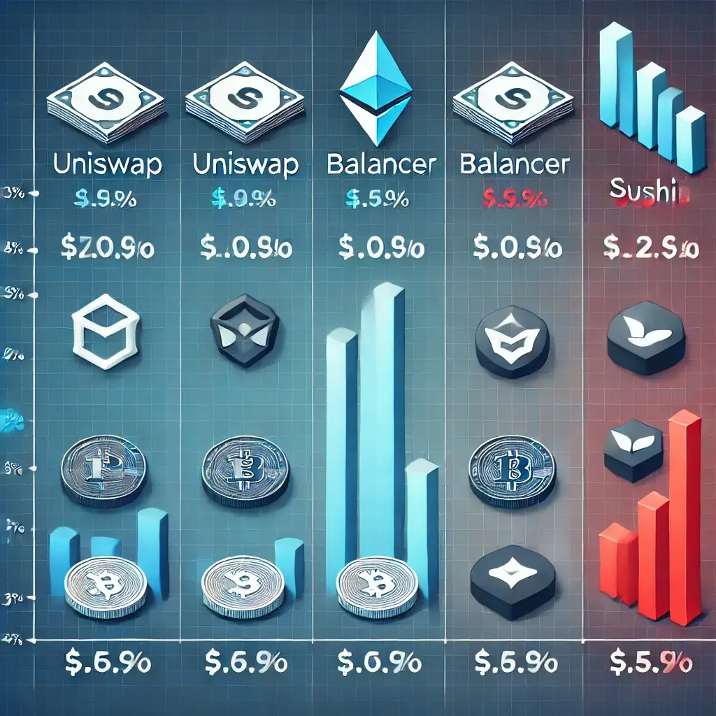 Comparison chart of price differences on Uniswap, Balancer, and SushiSwap