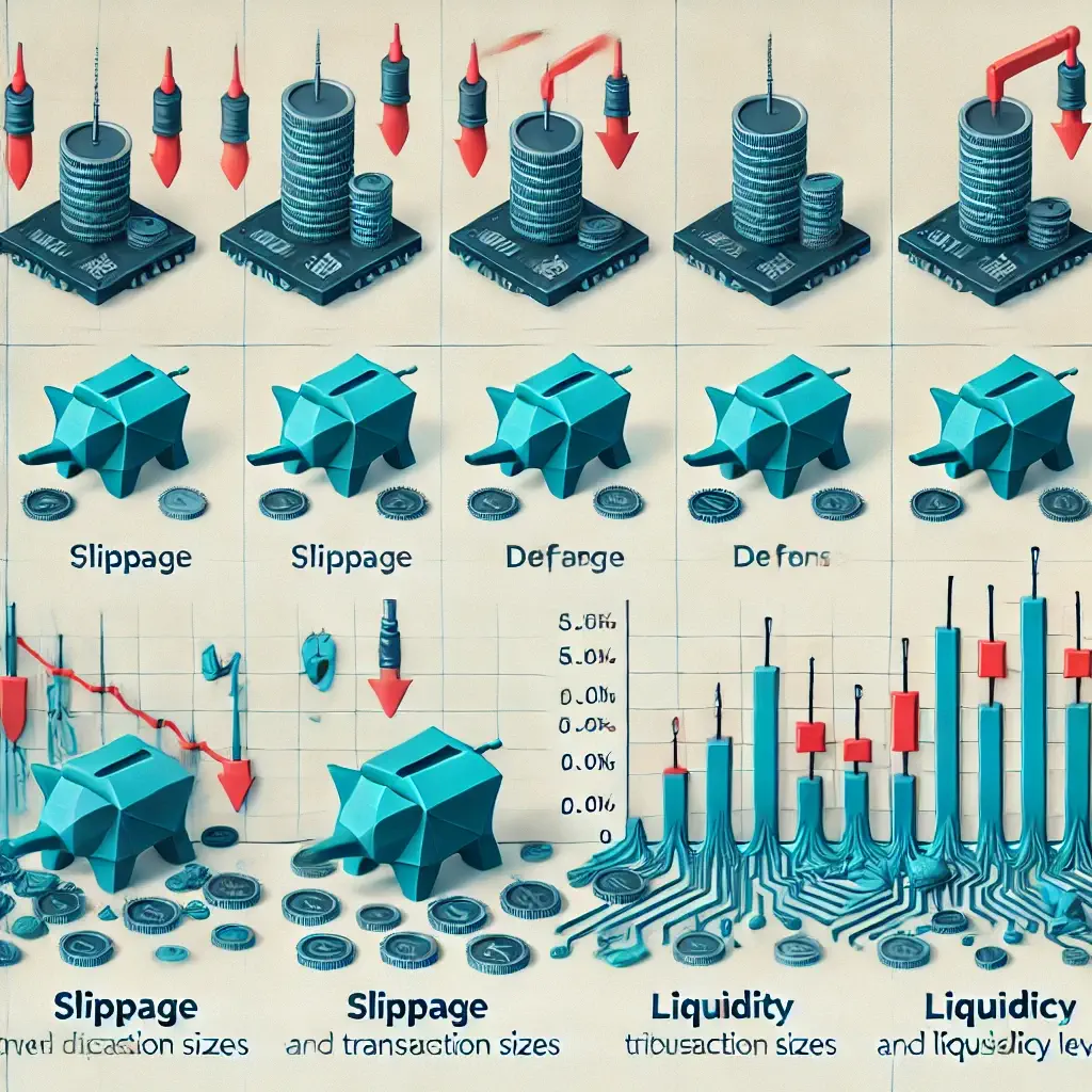 Comparison chart showing the impact of slippage on different-sized DeFi trades