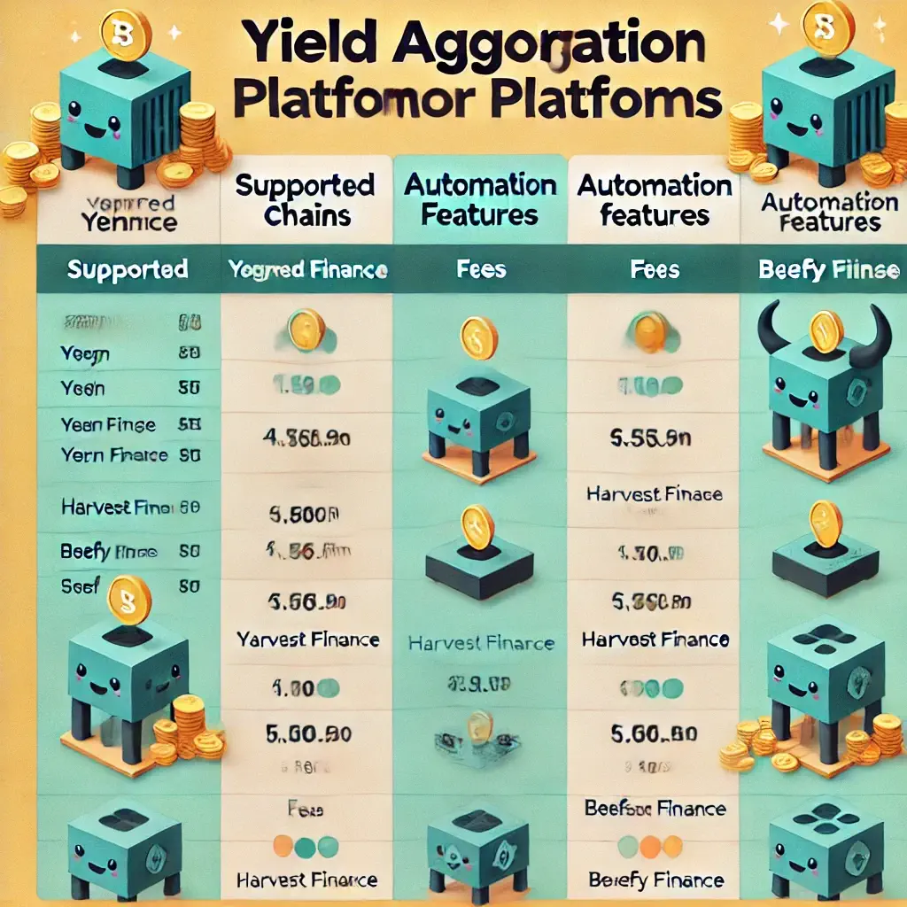 Comparison chart of popular yield aggregators like Yearn Finance and Harvest Finance.