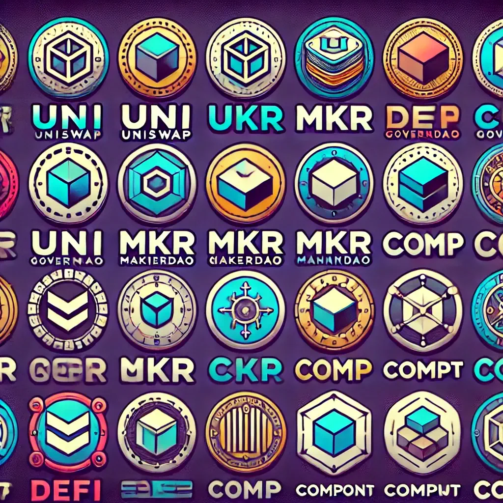 Examples of DeFi governance tokens: UNI, MKR, COMP