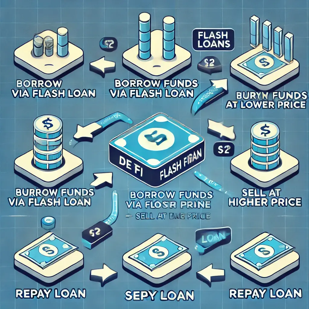 Flowchart showing how to perform arbitrage using flash loans