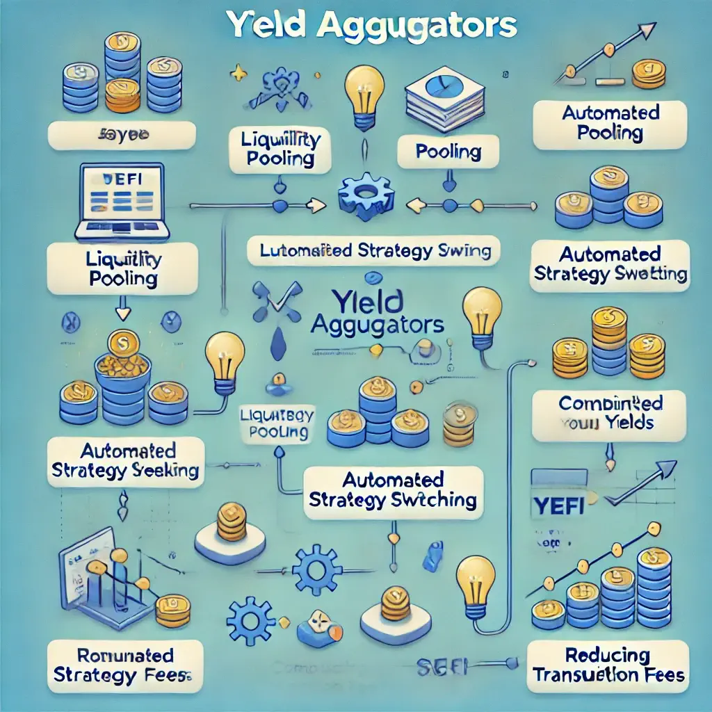 Flowchart showing how to yield aggregators optimize returns in DeFi.