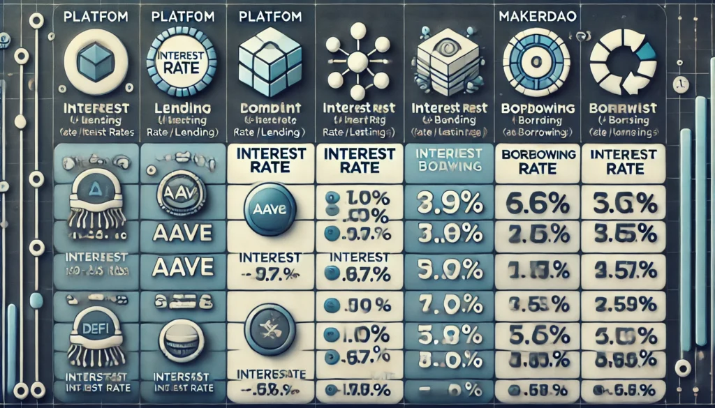 Comparison table of interest rates on different DeFi platforms