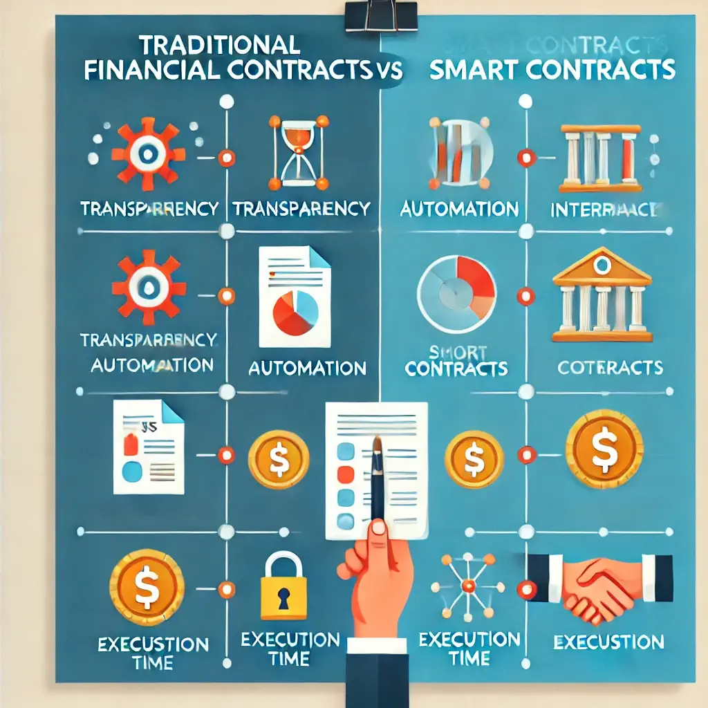 Comparison of traditional financial contracts versus smart contracts