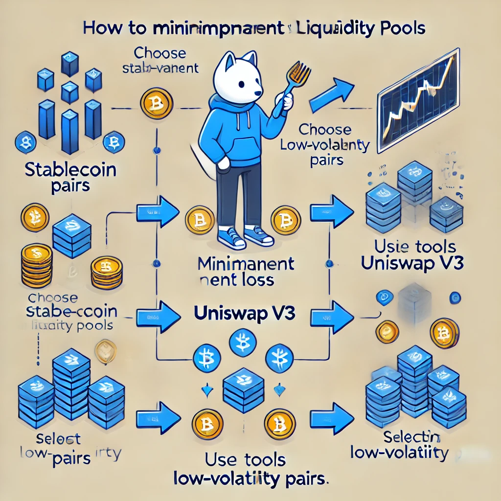 Flowchart of steps to minimize impermanent loss in DeFi