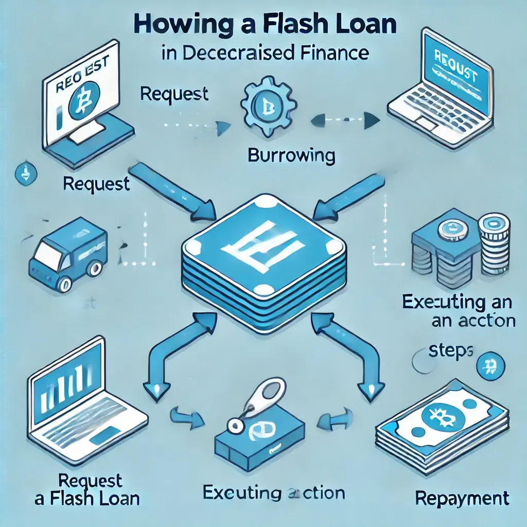 Flowchart showing the steps involved in executing a flash loan in DeFi