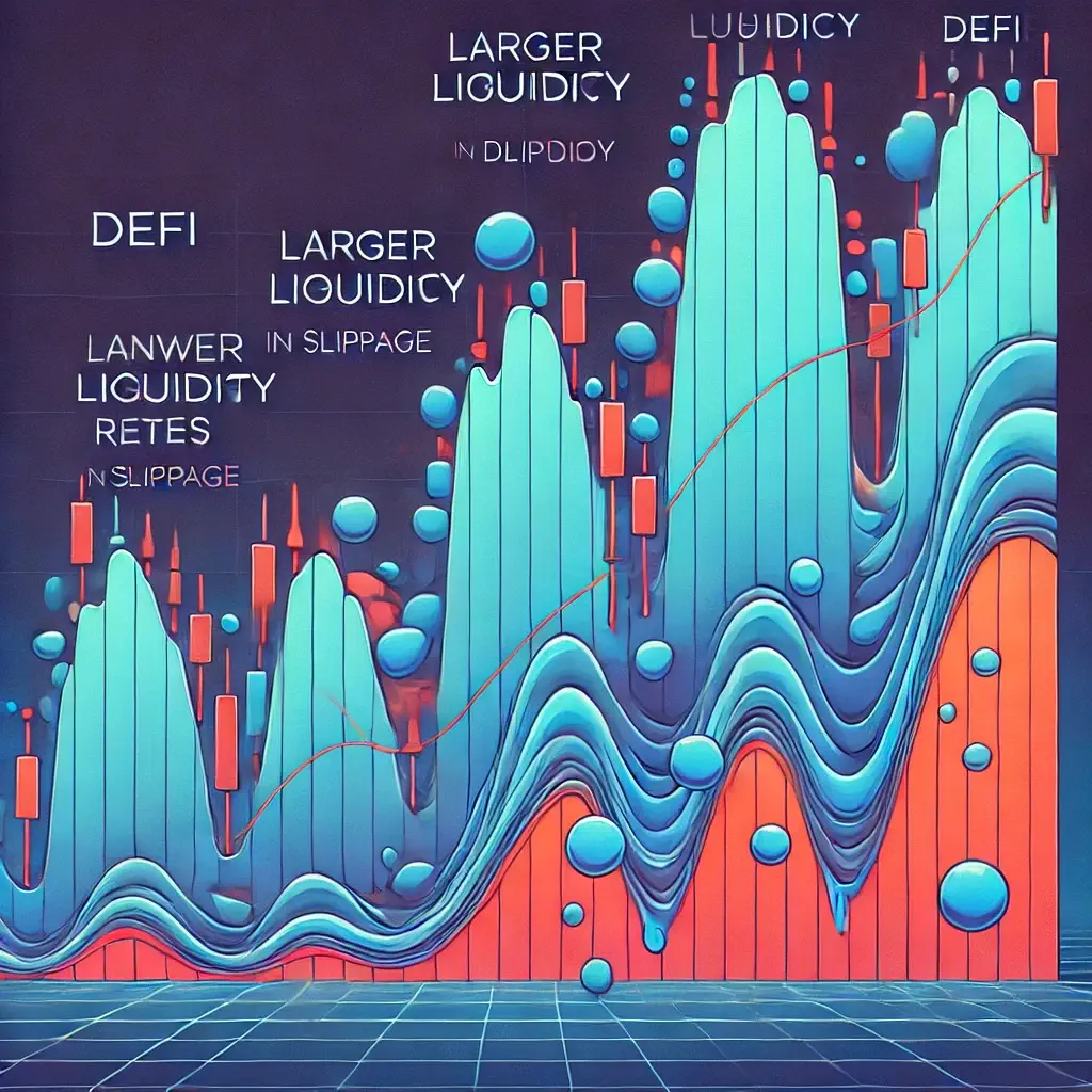 Graph showing how slippage increases with larger trades and lower liquidity in DeFi