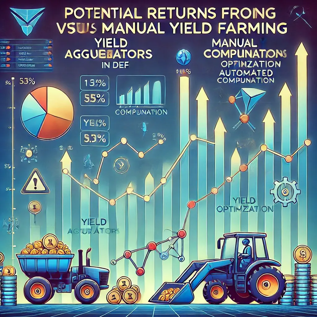 Graph comparing returns from using yield aggregators versus manual yield farming in DeFi.